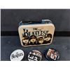 Image 3 : Lot of the Beatles Fridge Magnet, Pin Backs and Tin Case