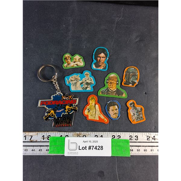 (8) Vintage Cut Out Star Wars Fridge Magnet and Star Wars Podracing Key Chain