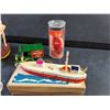 Image 4 : Lot of Antique and Vintage Toys - Wooden Battleship, Surfer from 1950s Wind Up Boat and Lledo
