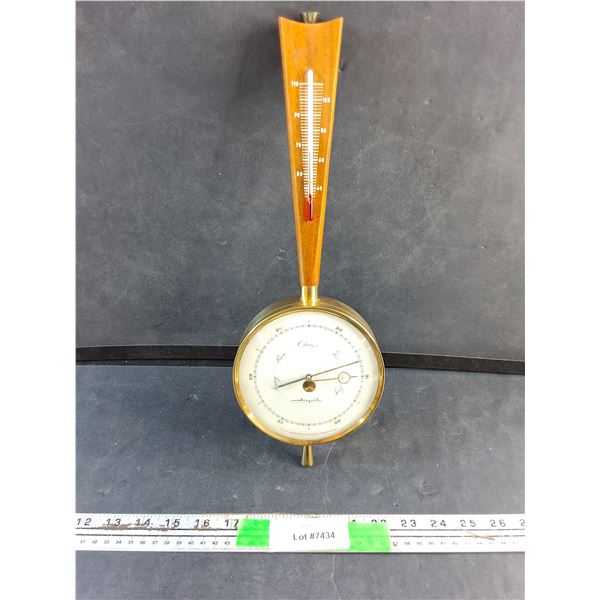 Vintage Teak and Brass Thermometer and Barometer - Working