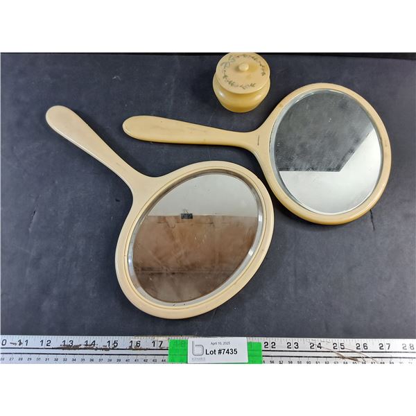 Antique Celluloid French Ivory Mirrors and Embossed Container