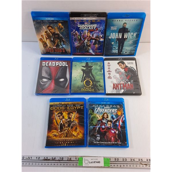 (8) Various Blu Ray Movies - Deadpool, Marvel Avengers and Iron Man 3
