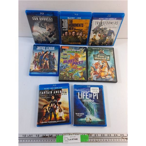 (8) Blu Ray and DVD Movies - Captain America, Ninja Turtles and Transformers