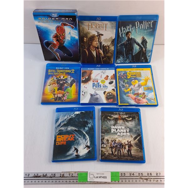 (8) Blu Ray Movies - Planet of Apes, The SpongeBob Movie and Spider Man