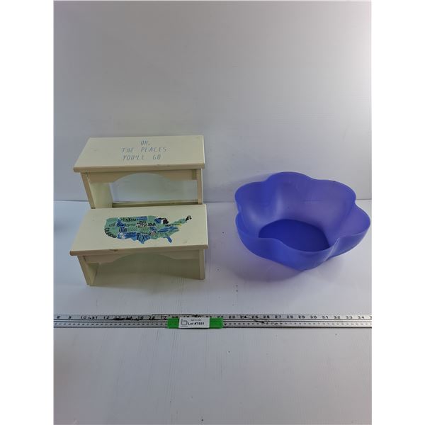 Kids Step Stool and Plastic Bowl