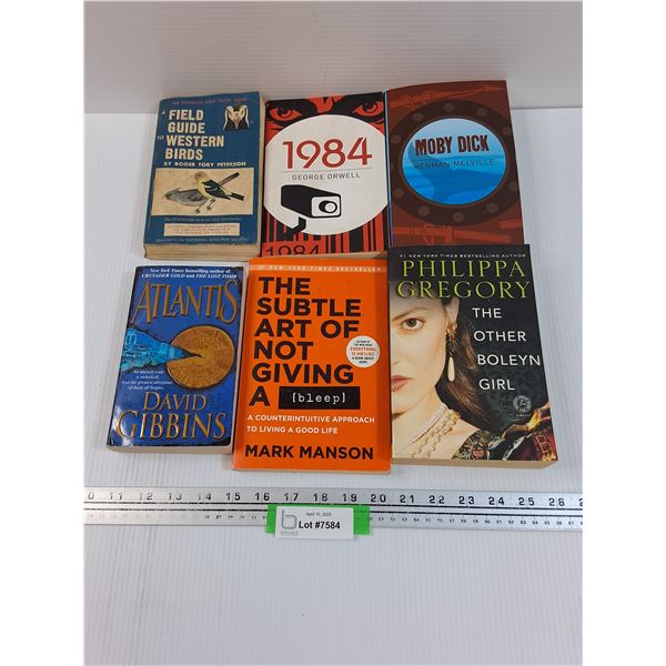 (6) Books: Not Giving a (Bleep), 1984, Moby Dick, Western Birds Guide, Other Boleyn Girl, Atlantis