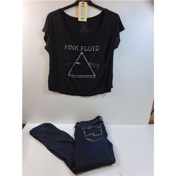 Pink Floyd Women's Shirt (size xl) & Silver Jeans - Size 33 Waist