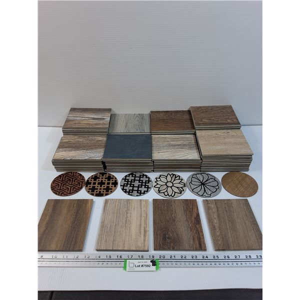 Various Sample Flooring Tiles & (6) Made into Coasters- Pick up preferred