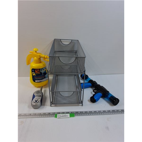 Metal Storage Organizer, Despicable Me Ballon Pumper, Toy Soft Air Ball Gun, Tech Talk Walkie Talkie