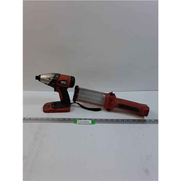 Black & Decker Battery Operated Drill (NO Battery) & Work Light - As Is