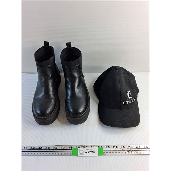 Faux Leather Boots - Size 9 and Baseball Hat
