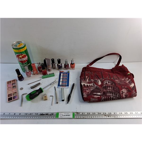 Make Up, Nail Polish, Tote Bag, Vinyl Erasers, Comet Cleaner, Screwdrivers and Misc