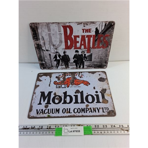 The Beatles and Mobiloil Wall Hanging Signs - 12 x 8"