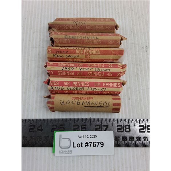 (6) Rolls of Canadian Pennies Labeled by Consignor
