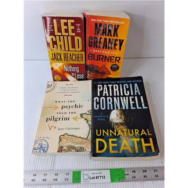 (4) Adult Books- Jack Reacher, Burner, Misc.