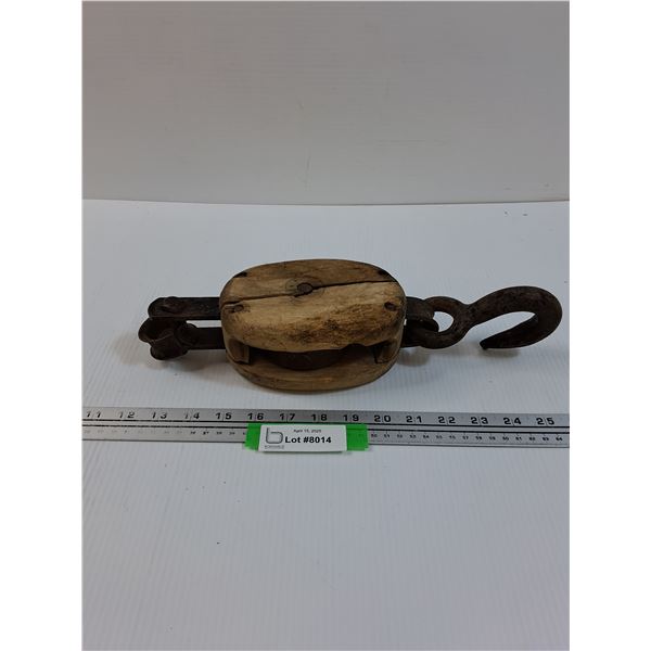 Vintage Wood & Iron Pulley - 14" x 4" x 3"