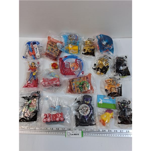 (16) McDonalds Happy Meal Various Toys - Batman, Lego, Wonder Woman, Nerf, Talking tom, Misc