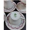 Image 2 : JL Menau Von Henneberg Pink  Grey Floral Pattern Porcelain - (11) Tea Cup & Saucer Set - Made in Ger