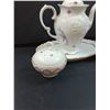 Image 2 : JL Menau Von Henneberg Pink  Grey Floral Pattern Porcelain - Tea Pot, Sugar & Creamer Set, Serving P
