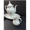 Image 4 : JL Menau Von Henneberg Pink  Grey Floral Pattern Porcelain - Tea Pot, Sugar & Creamer Set, Serving P