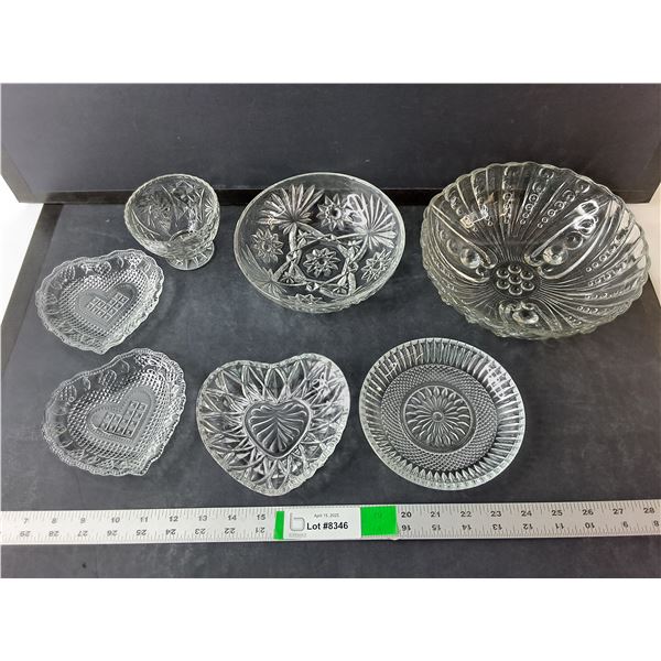 Crystal & Glass Lot- (2) Bowls, Candy Dish, (4) Trays