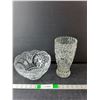 Image 1 : Crystal Bowl 8.5" Wide & Vase 9.25" Tall