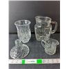 Image 1 : Crystal/Glass Lot- Pitcher 7" Tall, Creamer, Vase