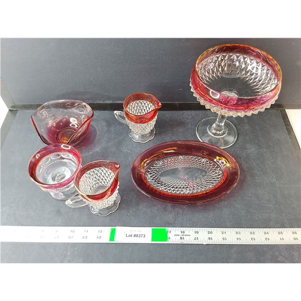 Glass Cranberry/Ruby Flash Dishes - Creamers, Candy Dish Misc.