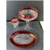 Image 2 : Glass Cranberry/Ruby Flash Dishes - Creamers, Candy Dish Misc.