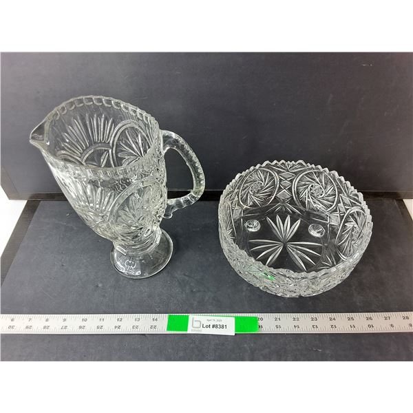Crystal Pitcher 10.5" Tall & Footed Bowl 8.25" Wide