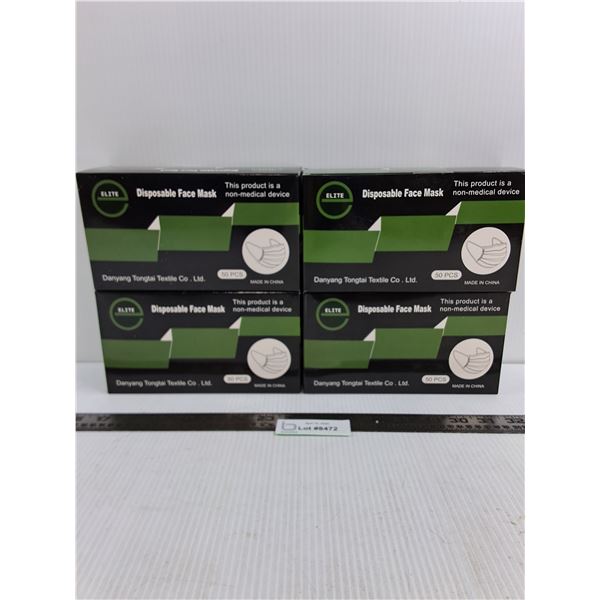 (4) Boxes of 50-piece Elite Disposable Face Masks - Unopen
