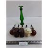 Image 1 : (5) Empty Pipe-Shaped Cologne Bottles, Green Glass Decanter