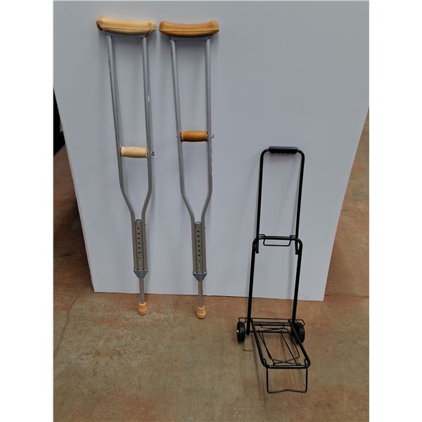 Pair of Crutches and Folding Hand Truck