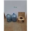 Image 1 : *(2) Plastic Water Jugs and Wooden Plant Stand - Cannot Ship