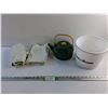 Image 1 : (2) Hospital Pillow Cases, Enamel Tea Pot and Plastic Bucket