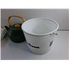 Image 4 : (2) Hospital Pillow Cases, Enamel Tea Pot and Plastic Bucket