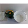 Image 5 : (2) Hospital Pillow Cases, Enamel Tea Pot and Plastic Bucket