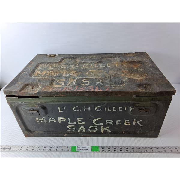 WW2 Canadian Metal Ammunitions Storage Box w/Saskatchewan Soldier Named