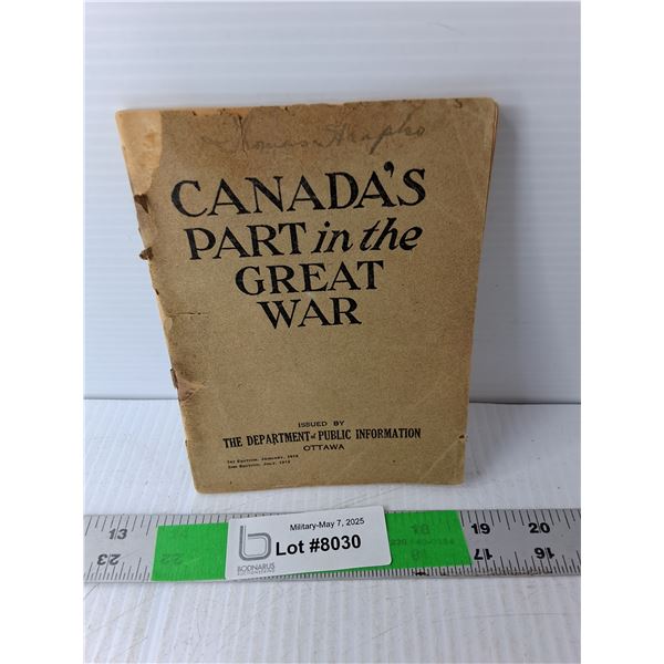Canada's Part in the Great War Book, 1919