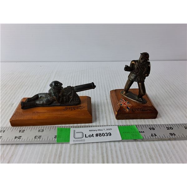 (2) Wood & Metal Barclay Toy Soldiers Up to 4.5" Long, 4" Tall