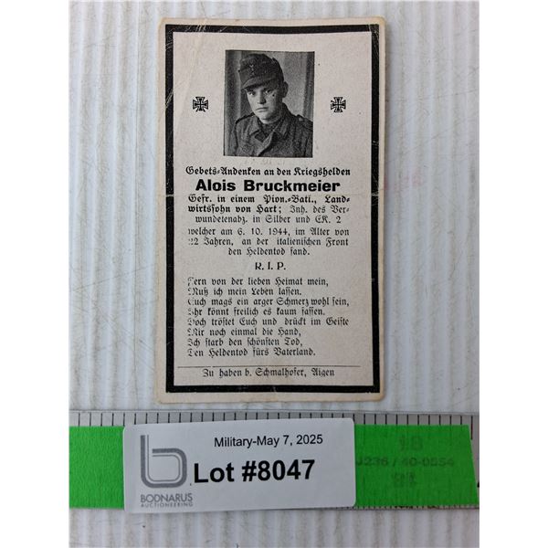 WWII German Death Card