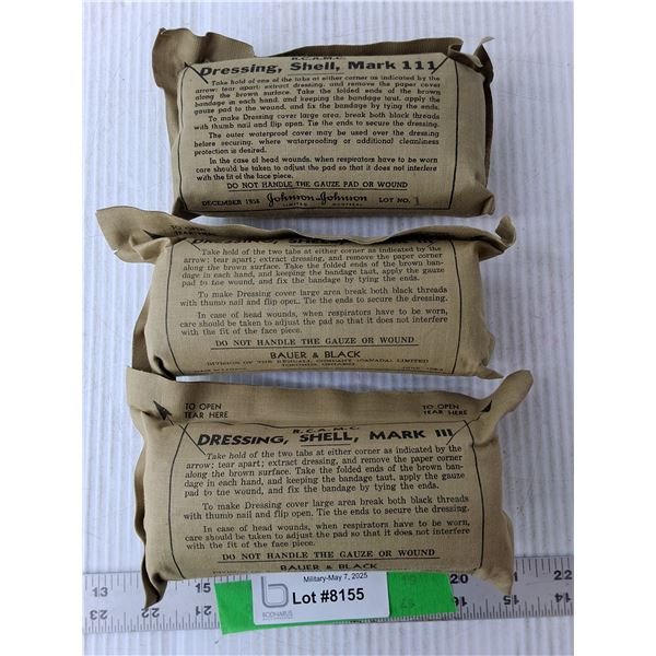(3) Packages of Gauze/Dressing, Sealed- 1953/56