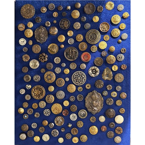 A full tray of division 1 assorted metal buttons