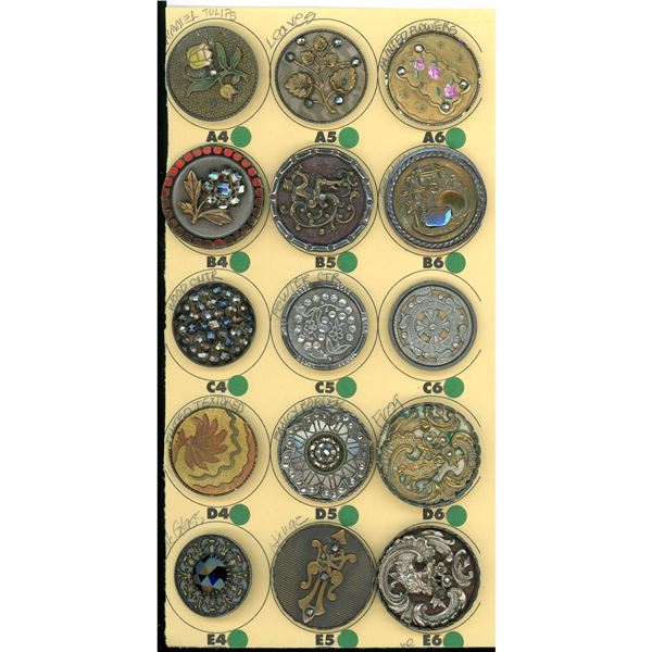 A partial card of division 1 & 3 metal buttons