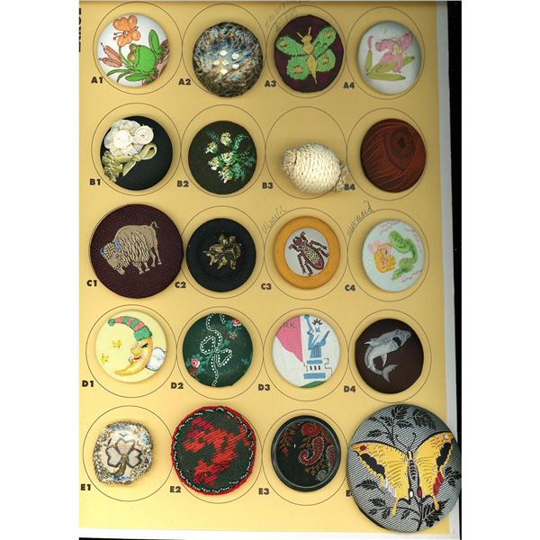 A card of division three assorted fabric buttons