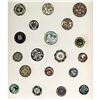 A small card of division one assorted enamel buttons