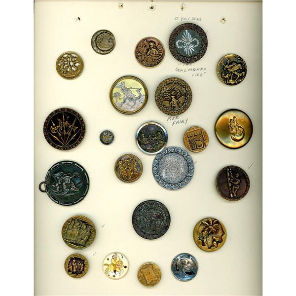 A full card of division one mostly metal buttons