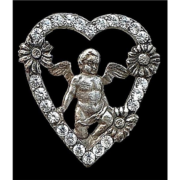 A division one silver cupid heart button