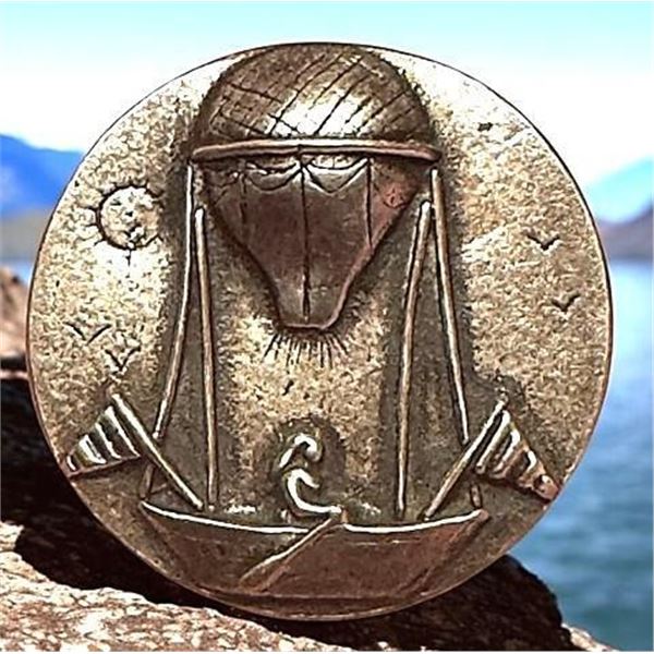 A division one silvered metal pictorial button