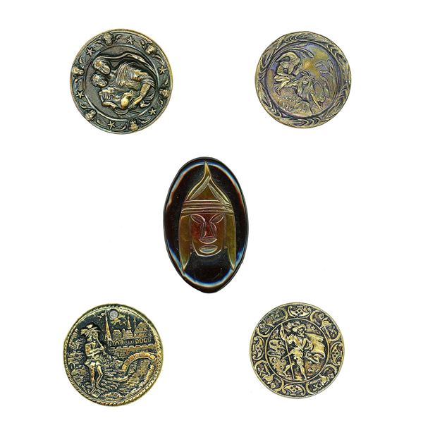 A small card of division one & three pictorial buttons